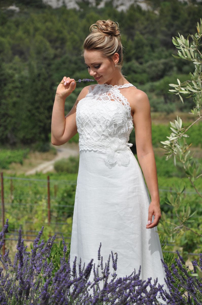 Robe de mariée en lin et macramé