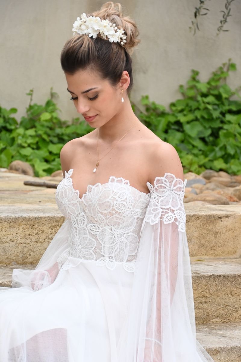 Robe de mariée bohème avec manches longues